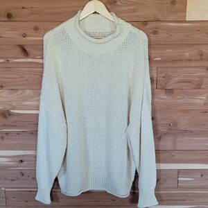 Cozy Knit Cream Tunic Sweater, Size L, Cowl Neck, Soft